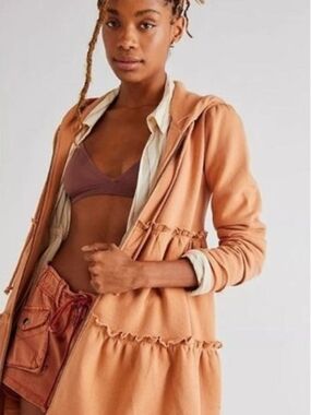 Free People Tiered Trapeze Hoodie M NWT In Brun
